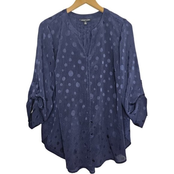 41 Hawthorn Tops - 41 Hawthorn Navy Polka Dot V Neck Blouse 2X